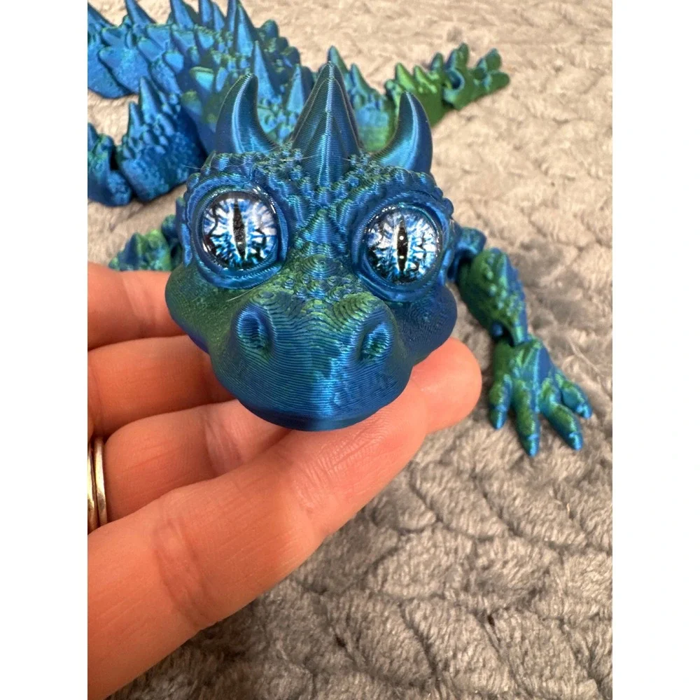 Articulated‎ 3D Printed Dragon Lizard Fidget Toy Blue Green Silk 15.5 Inch